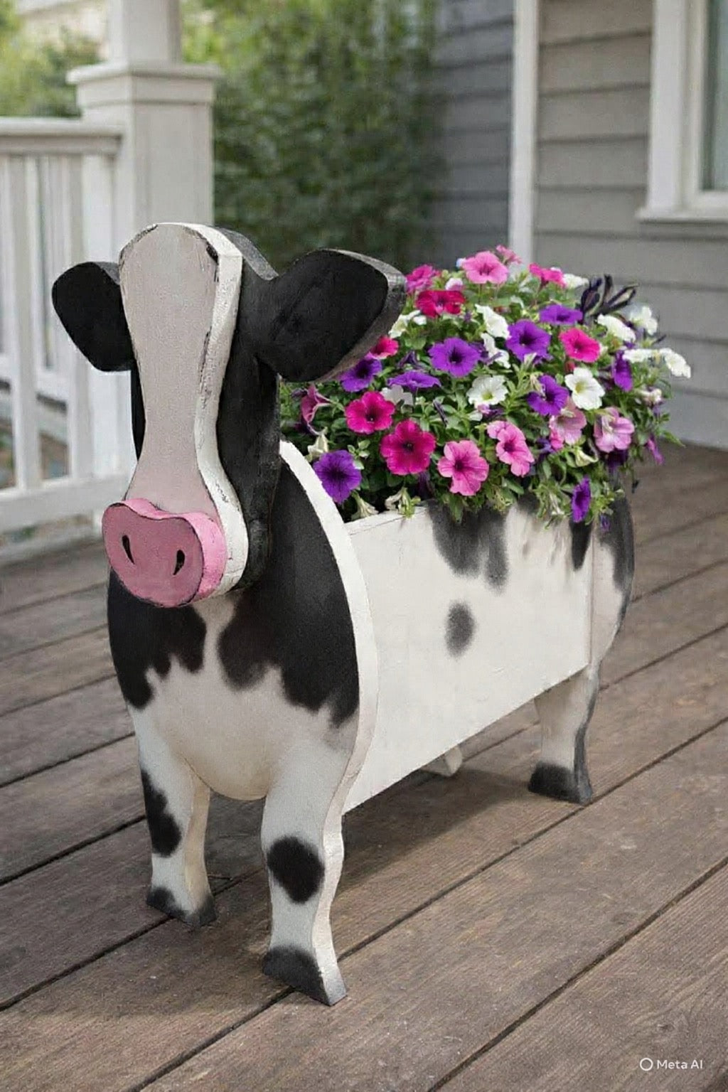 Hand-Crafted Wooden Cow Planter