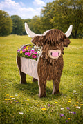 Hand-Crafted Highland Cow Planter Box, Pine Wood Decor, Michigan Made