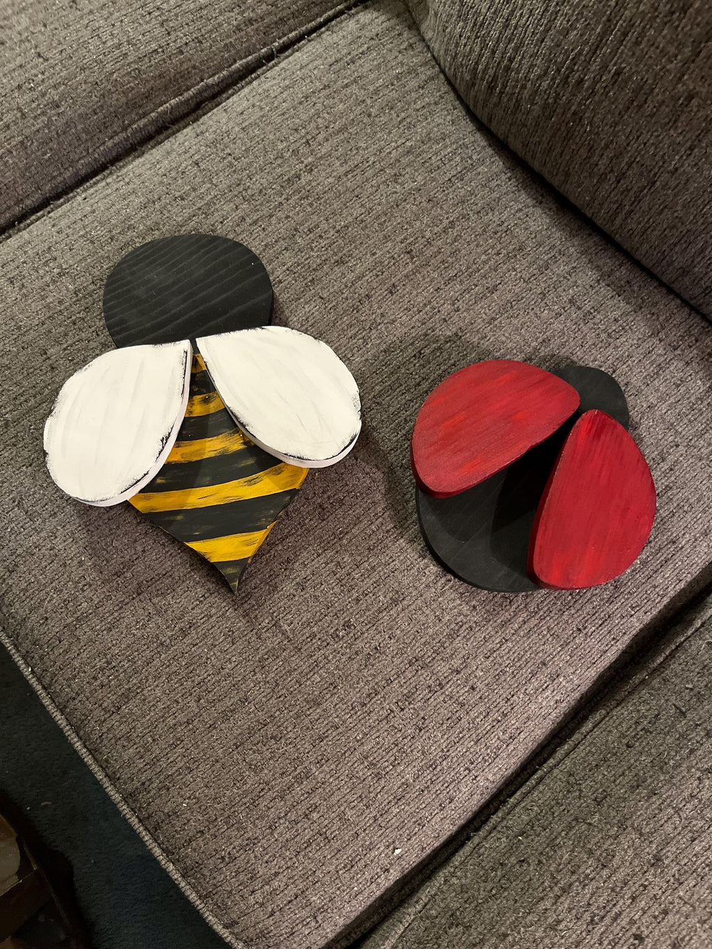 Hand-Painted Wooden Bee and Ladybug Garden Stakes Set