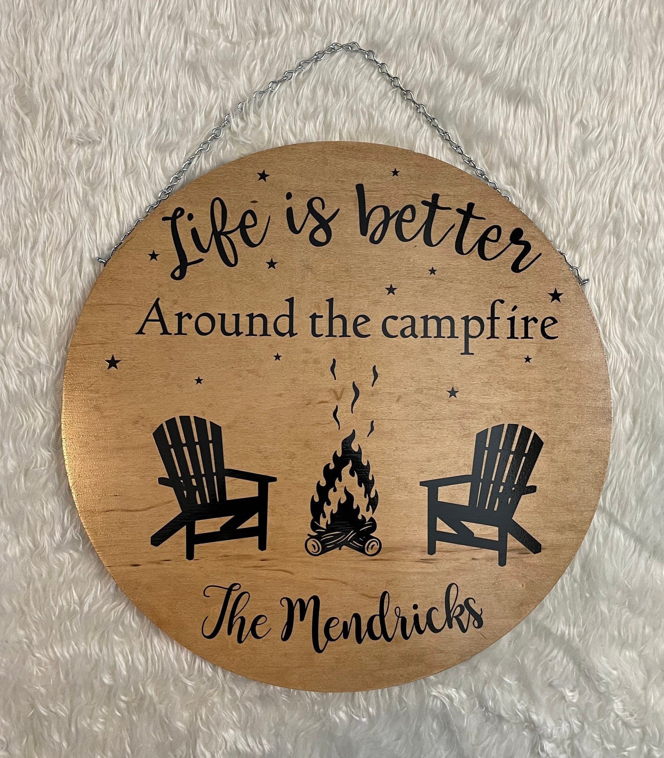 Personalized Campfire Maple Wood Sign, Camping Decor