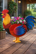 Hand-Crafted Pine Wood Rooster Planter, Hand-Painted Garden Decor