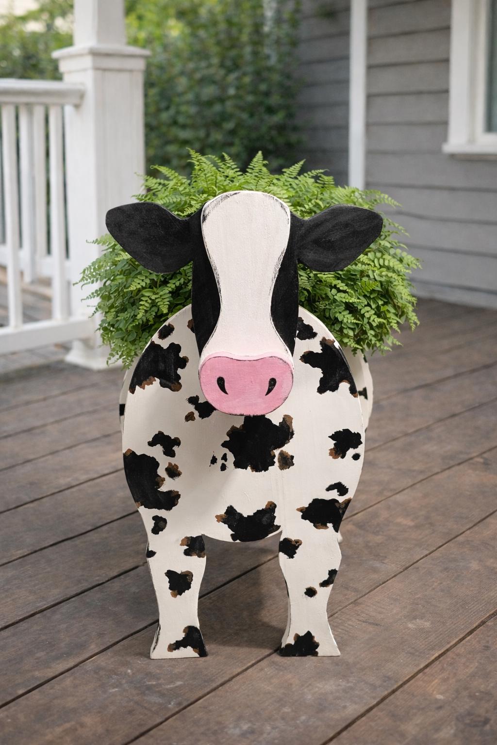 Hand-Crafted Pine Cow Planter Box, Painted Farmhouse Decor