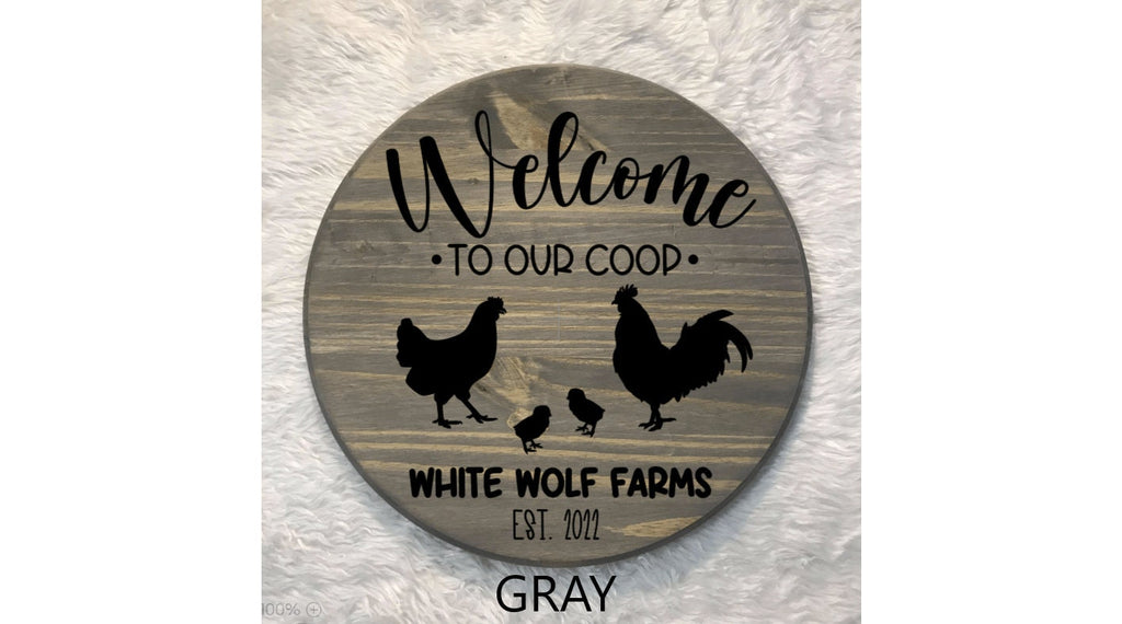 Round Wooden Chicken Welcome Sign, Farmhouse Coop Decor