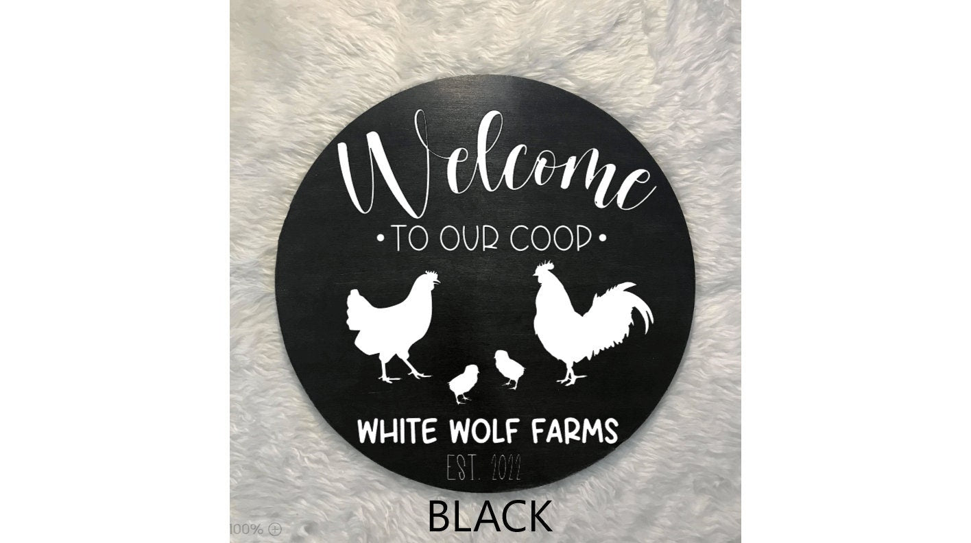 Round Wooden Chicken Welcome Sign, Farmhouse Coop Decor