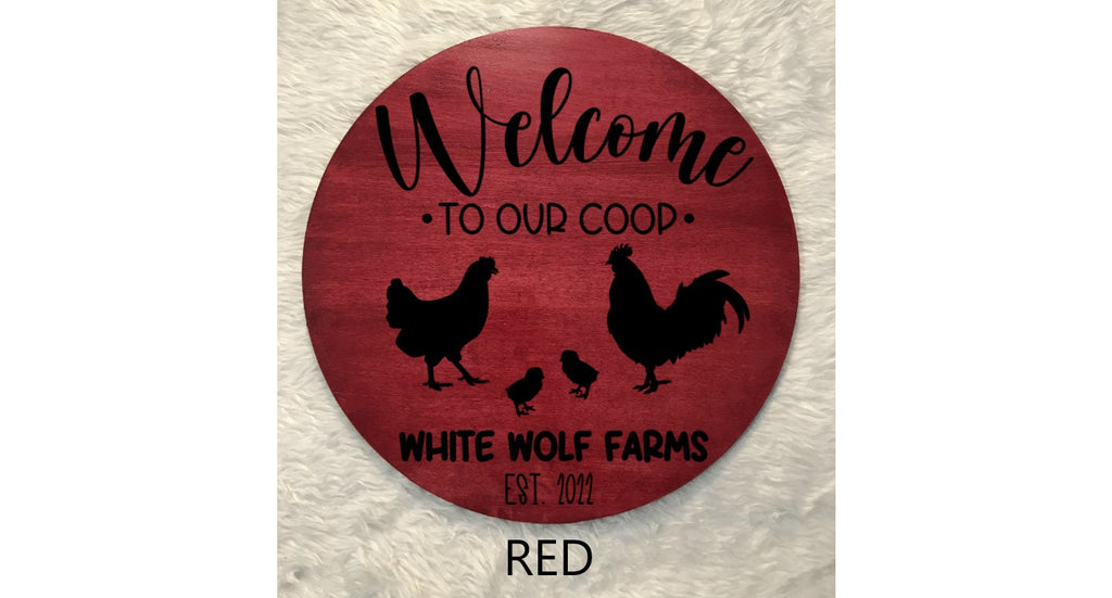 Round Wooden Chicken Welcome Sign, Farmhouse Coop Decor