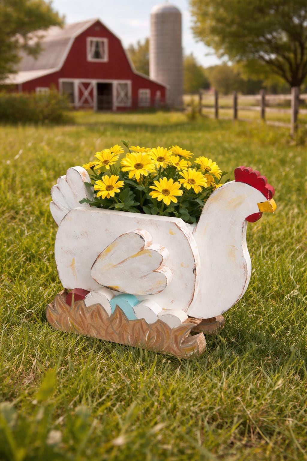 Hand-Crafted Chicken Planter, Chicken Decor, Porch Decor