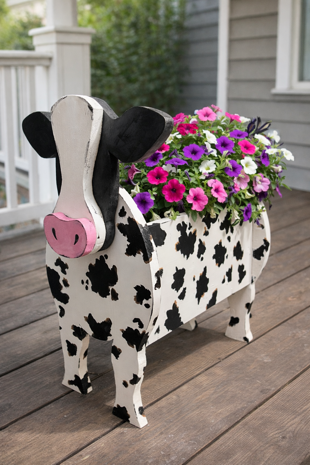 Hand-Crafted Wooden Cow Planter