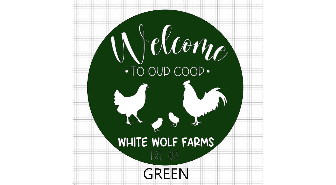 Round Wooden Chicken Welcome Sign, Farmhouse Coop Decor