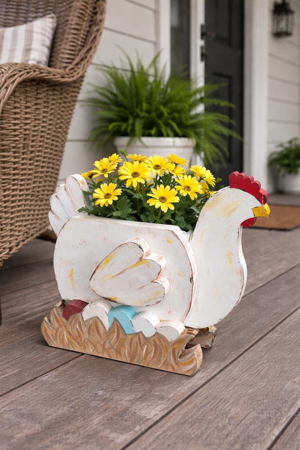 Hand-Crafted Chicken Planter, Chicken Decor, Porch Decor