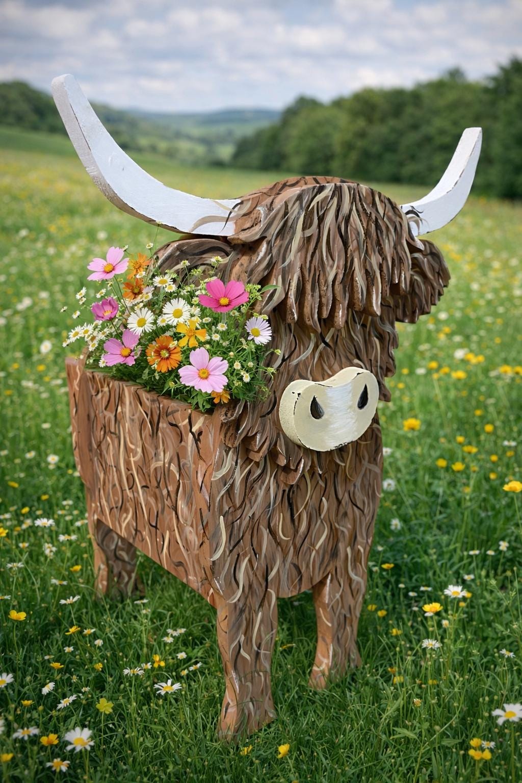 Hand-Crafted Highland Cow Planter Box, Pine Wood Decor, Michigan Made
