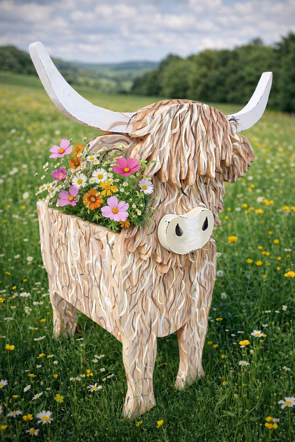 Hand-Crafted Highland Cow Planter Box, Pine Wood Decor, Michigan Made