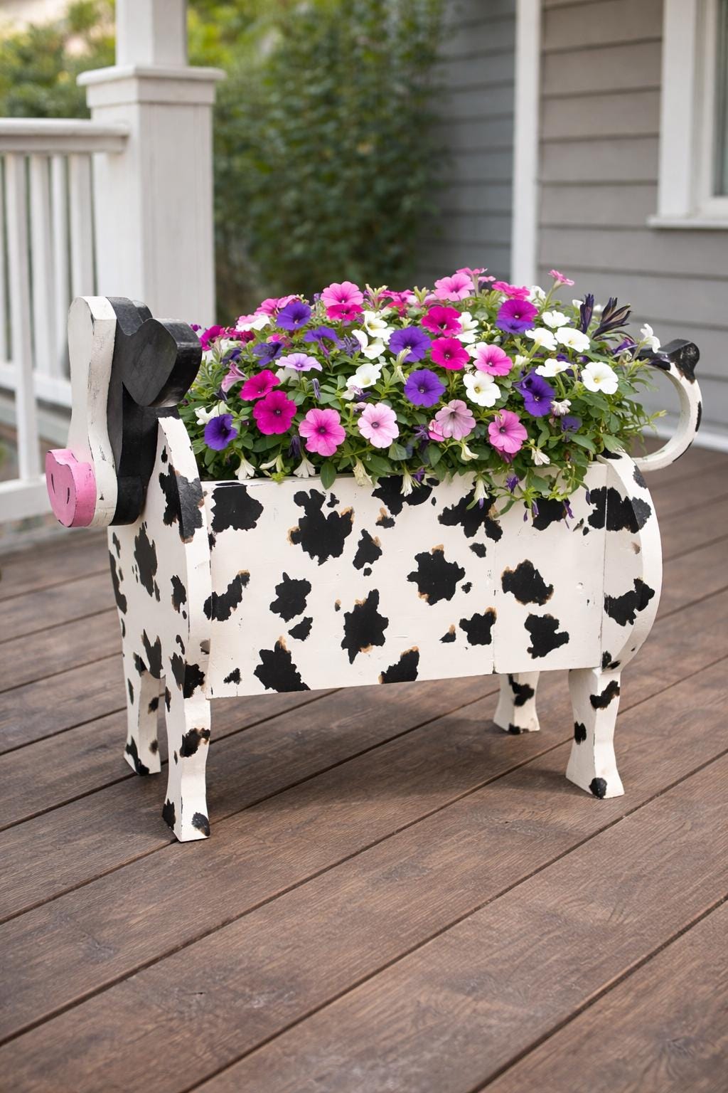 Hand-Crafted Pine Cow Planter Box, Painted Farmhouse Decor