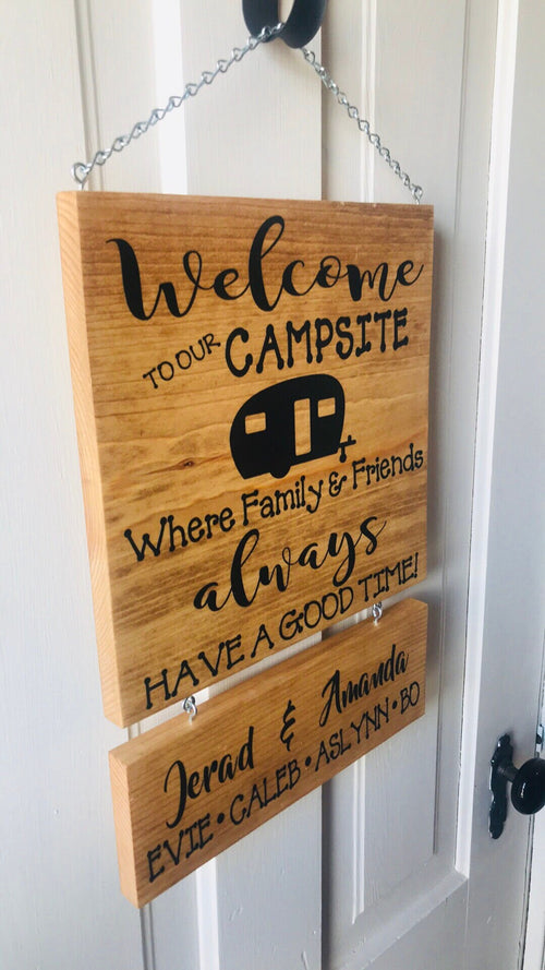 Custom Campsite Wooden Sign, Personalized Family Name Camp Sign, Camper Sign