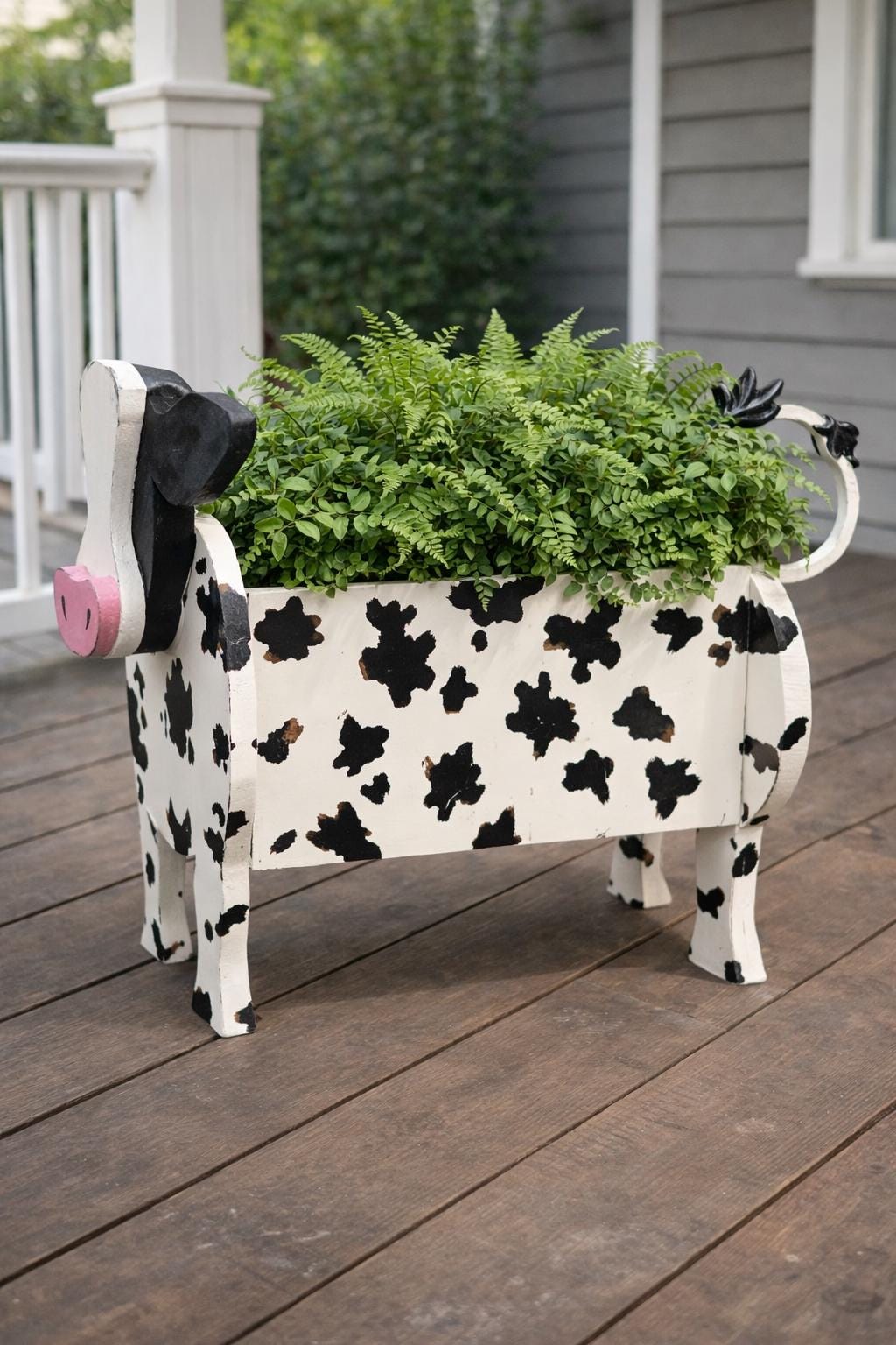 Hand-Crafted Pine Cow Planter Box, Painted Farmhouse Decor