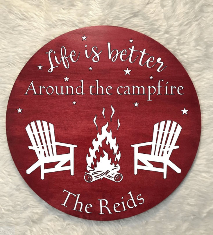 Personalized Campfire Maple Wood Sign, Camping Decor